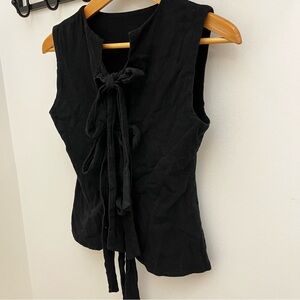 Chic Black 100% Cotton Sleeveless Blouse with Front Tie Detail S